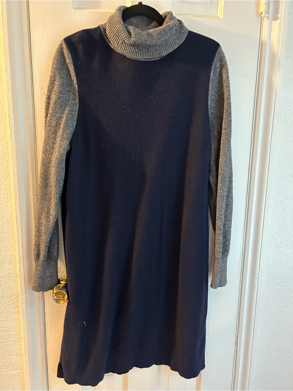 Boden Turtleneck Sweater Dress - Navy Body with Gray Sleeves